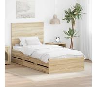 Madera resistente almacenamiento oculto marco moderno 200x78x100 cm Marrón | Estructura de cama Roble Sonoma 75x190 cm Madera Ingenieril con 6 Cajones Almacenamiento Cabecero Incluido