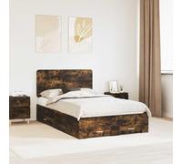 Madera resistente con almacenamiento cabecero integrado rectangular 203 x | Estructura de cama con cajón Roble ahumado 120x200 cm Camas modernas con almacenamiento cabecero resistente para dormitorio y