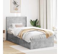 Madera resistente con almacenamiento Gris Hormigón 105x203x100 cm | Estructura de Cama con Almacenamiento y Cabecero Gris Hormigón, Base de Madera con Compartimentos, Sommier con Listones para