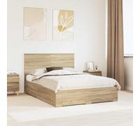 Madera resistente con almacenamiento moderno Roble Sonoma 150 x 200 cm | Estructura de cama con cajón Roble Sonoma 150x200 cm, Camas modernas con almacenamiento para dormitorio, Base de madera