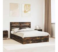 Madera resistente con cajón moderno Roble ahumado 150 x 200 cm | Estructura de cama con cajón Roble ahumado 150x200 cm, Camas modernas con almacenamiento integrado para dormitorios pequeños,