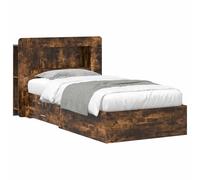 Madera resistente con cajones moderno Roble Ahumado 75 x 190 cm | Estructura de cama con almacenamiento Roble Ahumado 75x190 cm, Camas Modernas con Cajones y Estante, Cabecero con Armario,