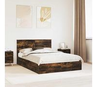 Madera resistente diseño minimalista con cajón Marrón 200 x 138 x 90 cm | Cama con almacenamiento con cajón Roble ahumado 135 x 190 cm Camas modernas con somier y cabecero de madera para dormitorio