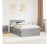 Madera resistente Estructura minimalista rectangular Gris 200 x 123 x 90 cm | Estructura de cama con cabecero Gris Sonoma 120x190 cm, base de madera resistente, camas modernas minimalistas para