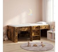 Madera Roble Ahumado Cama Loft Escalera Compacta 98.5 x 200 cm Marrón | Marco de Cama Alta para Niños Roble Ahumado 98.5 x 200 cm Estructura de Madera con Escalera y Protectores de Esquinas