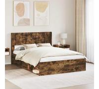Madera Roble Ahumado con Almacenamiento Listones Contrachapado Estilo | Estructura de cama con almacenamiento y cabecero Roble Ahumado con base de listones incorporada, camas modernas con espacio