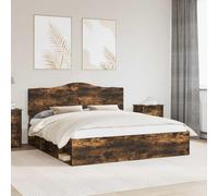 Madera robusta cabecero pino minimalista 206 x 183 x 100 cm Marrón | Estructura de cama con cabecero Roble ahumado 180x200 cm, base de madera con somier fijo, camas modernas para dormitorio