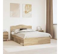Madera robusta elegante dormitorio rectangular 153 x 206 cm marrón | Estructura de cama con cabecero Roble Sonoma 150x200 cm, base tapizada madera maciza pino, somier incluido, resistente 200