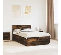 Madera tratada con luces LED Cabecero regulable Roble ahumado 120 x 190 cm | Cama Estructura con Cabecero Regulable y Luces LED, Roble Ahumado 120x190 cm, Base de Madera con Puerto USB, Moderno Sommier
