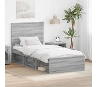 Madera y pino macizo minimalista con cabecero Gris 78 x 200 x 100 cm | Estructura de cama con cabecero Gris Sonoma 75x190 cm, Base de madera maciza de pino y somier, Camas individuales modernas