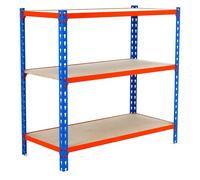 Simonrack Estantería metálica 1000x1000x400 mm 3 baldas madera 150 kg/balda Azul/Naranja/Madera