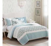 Madison Park All Season, Lightweight Coverlet Bedspread Bedding Layer, Matching Shams Juego de edredón 100% algodón con Estampado Floral, Costuras de Doble Cara, Azul, Full/Queen