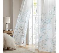 Madison Park Cecily - Cortina Semitransparente para Ventana, diseño botánico, fácil de Colgar, se Adapta a Barras de hasta 1.25 Pulgadas de diámetro, 50 x 84 Pulgadas, Hojas Aguamarina