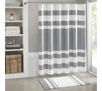 Madison Park Cortina de Ducha de Tela con diseño de Punto gofre, diseño de Rayas, para baño, con gestión de la Humedad 3M Scotchgard, Calidad de SPA Premium, estándar, 183 x 183 cm, Color Gris