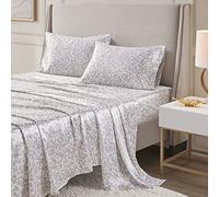 Madison Park Essentials Juego de sábanas de satén de lujo y sedoso con brillo natural, bolsillo profundo de 16 pulgadas, elástico en todo el contorno, ropa de cama para todo el año, leopardo gris topo
