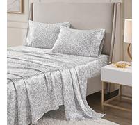 Madison Park Essentials Juego de sábanas de satén lujosas y sedosas con Brillo Natural, Bolsillo Profundo de 16 Pulgadas, elástico en Todo el Contorno, Ropa de Cama para Todo el año, Estampado de