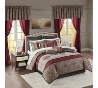 Madison Park Essentials - Ropa de Cama de Lujo para Todas Las Estaciones, sábanas, Almohadas y Cortinas Decorativas, Cenefa, poliéster, Delaney, Rojo medallón, King (104 x 92 Pulgadas)