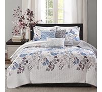 Madison Park - Juego de Cama para Todas Las Estaciones, Transpirable, Funda Ligera, Funda a Juego, Almohada Decorativa, poliéster, Azul Floral, Cal King (264 x 238 cm)