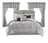 Madison Park Ropa de Cama para Todas Las Estaciones, Cortinas a Juego, Almohadas Decorativas, Microfibra, Gris, tamaño Queen