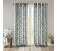 Madison Park Saratoga - Cortina Individual para Ventana, filtrante de luz, Estampado Calado, 1 Panel con Ojales, para Sala de Estar, Dormitorio, 50 x 95 Pulgadas, Espuma de mar/Blanco