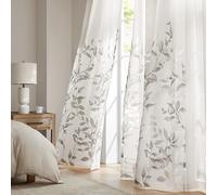 Madison Park Semitransparente, Moderna, contemporánea, con Estampado botánico Parte Superior con Ojales, Cortina de Ventana para Sala Dormitorio, Rayón, Cecily Leaves Grey, W 50" x L 84" (4 Panels)