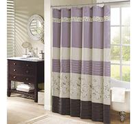 Madison Park Serene Flora - Cortina de Ducha de Tela, Cortinas de Ducha Bordadas de transición para baño, 72 x 72 Pulgadas, Color Morado