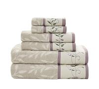 Madison Park Serene - Juego de Toallas de baño 100% algodón Bordado Floral de Lujo, diseño Jacquard de algodón Suave y Altamente Absorbente para Ducha, Varios tamaños, Morado, 6 Piezas