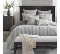 MADISON PARK SIGNATURE Juego de edredón Queen, Funda de edredón extraíble 100% algodón, tamaño Queen con Inserto, Ropa de Cama de Granja, Detalle Jacquard con Recortes de Rayas texturizadas, Queen,