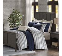 Madison Park Signature - Juego de Ropa de Cama para Todas Las Estaciones, Relleno y Funda de edredón extraíble, Fundas a Juego, Almohadas Decorativas, Tela, Rayas Azules, tamaño Queen
