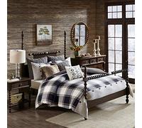 MADISON PARK SIGNATURE Juego de Ropa de Cama para Todas Las Estaciones, Relleno y Funda de edredón extraíble, Fundas de Almohada Decorativas, algodón, Cabina Urbana, marrón a Cuadros, Queen