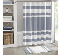 Madison Park SPA - Cortina de Ducha (Tejido gofrado a Rayas para Cuarto de baño, con gestión de la Humedad, Scotchgard 3M, Calidad SPA, Moderna, estándar, 182,9 x 182,9 cm), Color Azul índigo