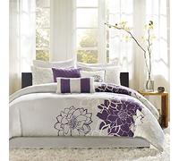 Madison Park Transpirable, Cubierta Suave, impresión Moderna, Ropa de Cama Alternativa acogedora para Todas Las Estaciones con Fundas a Juego, algodón, Gris y Morado, 7 Piezas, Bolsa King