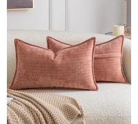 Madizz Juego de 2 Fundas de Cojín Decorativas con Rayas Vintage Bohemia de Color sólido con Textura Ideales para sofá Dormitorio y Sala de Estar Coral 30x50 cm