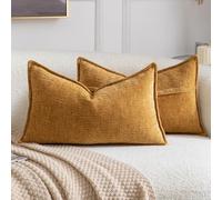 Madizz Juego de 2 Fundas Decorativas para Cojines Suaves Fundas de Chenilla de Color sólido con Textura Ideales para sofá Dormitorio y Sala de Estar Amarillo Mostaza 40x60 cm