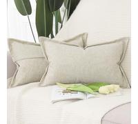 Madizz Juego de 2 Suave Lino poliéster Decorativo Funda de cojíns con Borde Ancho Lujo Estilo Fundas de Almohada para el sofá Dormitorio Gris Pardo Claro Rectangular 40 x 60 cm
