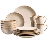 MÄSER 931736 - Vajilla para 4 personas, estilo mediterráneo, 16 piezas, color gris arena, cerámica, color gris arena