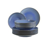 MÄSER 931946 Serie Ossia - Juego de platos para 6 personas, diseño vintage mediterráneo, 12 piezas, con platos hondos y platos llanos, color azul real