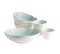 MÄSER 934009 Serie Frozen - Juego de 9 cuencos de cerámica, 1 ensaladera, 4 cuencos ramen y 4 cuencos para salsas, formas orgánicas en aspecto vintage, barnizado a mano, gres, color verde
