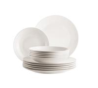 MÄSER 934106 Serie Belmira - Vajilla clásica para 6 personas, 12 piezas, con platos llanos y hondos, atemporal, elegante, filigrana, porcelana, color blanco