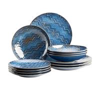 MÄSER 935072 Aquamarine, emocionante juego de platos barnizados para 4 personas, con plato hondo y plato de postre, 12 piezas de cerámica de alta calidad, gres, azul