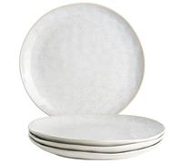 MÄSER Frozen - Juego de 4 platos llanos de cerámica con esmalte moteado y formas orgánicas, 4 platos grandes y planos de cerámica con un aspecto vintage y emocionante, gres, color blanco