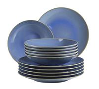 MÄSER Ossia 931554 - Juego de platos para 6 personas, diseño vintage mediterráneo, 12 piezas, con platos hondos y platos llanos, de cerámica, color azul claro