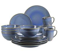 MÄSER Ossia Vajilla para 4 Personas, Estilo mediterráneo, Vintage, 16 Piezas, Cerámica, Azul Claro