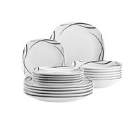 MÄSER Serie Decora, juego de platos para 6 personas, 18 piezas en forma cuadrada, elegante, atemporal, porcelana