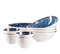 MÄSER Serie Frozen Juego de 9 cuencos de cerámica, 1 ensaladera, 4 cuencos de ramen y 4 cuencos para salsas, formas orgánicas en aspecto vintage, barnizado a mano, gres, azul, 26