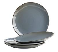 MÄSER Serie Nottingham Juego de 4 platos con juego de líneas de filigrana y esmalte noble, platos de cerámica en un moderno aspecto vintage, gres, gris y azul