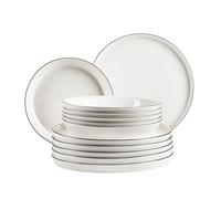 MÄSER, Serie Sita, juego de platos para 6 personas, vajilla de porcelana blanca con borde negro, simple, elegante, porcelana, color blanco