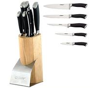 Maestro MR-1421 Bloque Cuchillos Cocina Profesional, 7 pcs.,Taco de Madera Diseño Moderno, 5 Cuchillos Hojas de Acero Inoxidable, Mangos Ergonómicos, Tijeras
