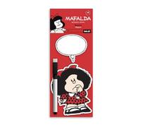 Mafalda - Set de Imanes de Nevera Bocadillo de Pensamiento con Pizarra Blanca y Rotulador Borrable - Pizarra Magnética de Notas - Licencia Oficial Quino - 2 Imanes + Marcador - 15x5cm Aprox