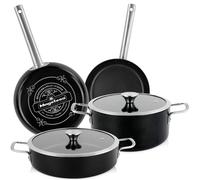 Magefesa Ares Batería Cocina Inducción 6 Piezas, Antiadherente Libre PFOA Exterior Negro Mate Retro Vintage, , Negro Black